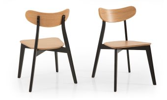 כיסא מעוצב לפינת אוכל, סט 4, 6 או 8 כיסאות, מסגרת בגוון שחור, מושב וגב מעץ אלון, דגם 'לונדון'