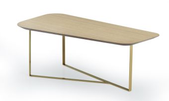 שולחן סלון, מראה מנימליסטי, מעוצב בסגנון אולטרה מודרני, אלון משולב מתכת מוזהבת, דגם 'אליטה'