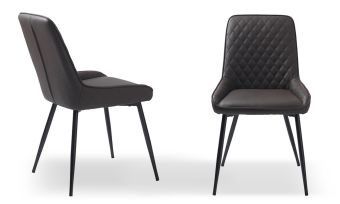 כיסא לפינת אוכל, כיסא ישיבה מעוצב 4, 6 או 8 כיסאות, ריפוד דמוי עור בגוון חום, רגלי מתכת בגוון שחור, דגם 'חושן'