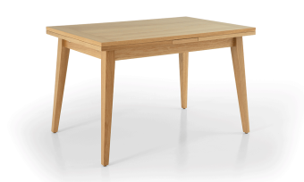 שולחן אוכל נפתח, 2 הגדלות צד קלות ונוחות לשימוש, גודל 120/80 ס''מ, עץ אלון טבעי, דגם 'בוליבר'