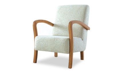 כורסא מעוצבת, איכותית, קומפקטית בשילוב ידיות מעוגלות מעץ מלא, בהתאמה אישית מקולקציית בדים ייחודית, דגם 'ענבל'