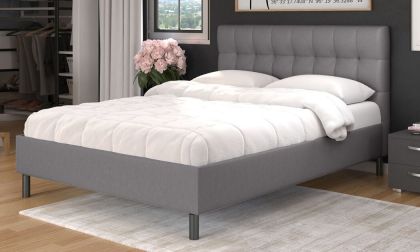 מיטה זוגית בעיצוב יוקרתי, מעוצבת, עם ארגז מצעים ענק לאחסון, גוון אפור, דגם 'קופידון'