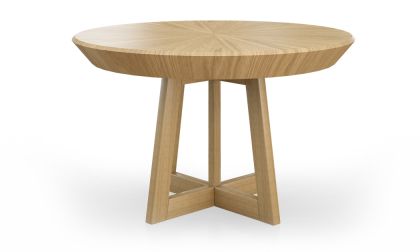 שולחן אוכל עגול נפתח, 4 הגדלות אמצע, עד 12 סועדים, עץ עם פורניר עץ אלון טבעי, רגל עץ אלון, דגם 'ברניקי'