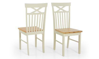 כיסא לפינת אוכל, כיסא ישיבה, כיסא מעץ מלא, לבחירה 4, 6 או 8 כיסאות, מעודן ויפה, קווים חלקים ונקיים, בגוון לבן-שנהב משולב עץ טבעי, דגם 'מישיגן'