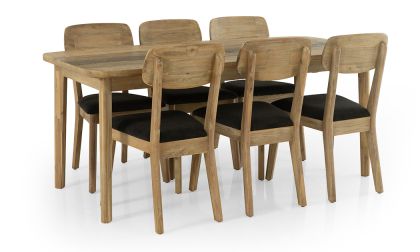 שולחן אוכל נפתח בעיצוב יפיפה ומיוחד, 2 הגדלות אמצע, עד 12 סועדים, שולחן מעץ שיטה מלא, דגם 'טנריף', כולל 6 כיסאות 'טנריף'