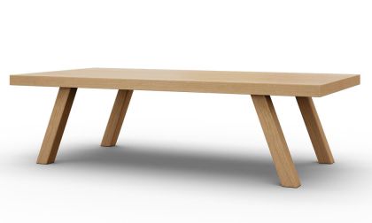 שולחן סלון מעוצב במראה קלאסי, פלטה עליונה מלבנית מצופה פורניר אלון, רגליים אלכסוניות, דגם 'יער' 