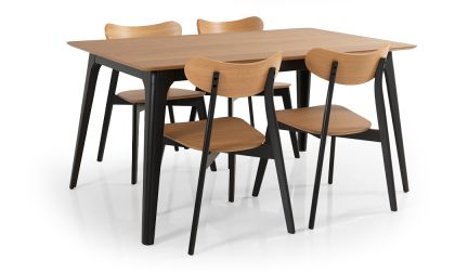 שולחן לפינת אוכל, אורך 150 ס''מ, פלטה עליונה פורניר אלון, רגליים בגוון שחור, עד 6 סועדים, דגם 'לונדון' כולל 4 או 6 כיסאות דגם 'לונדון'
