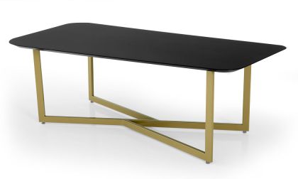 שולחן סלון מעוצב בסגנון אולטרה מודרני ומעוגל, רגליים בגוון זהוב ופלטה עליונה שחורה, דגם 'אליטה'
