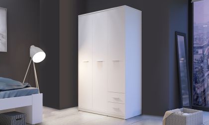 ארון קיר דקורטיבי, בגוון לבן, מורכב ממערכת המעניקה שפע של מקום אחסון הכולל 3 דלתות פתיחה ו 2 מגירות חיצוניות, דגם 'טריגו'