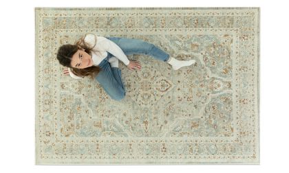 שטיח מעוצב דגם 'אוריינטלי' - דוגמא פרח - גוון כחול-חום