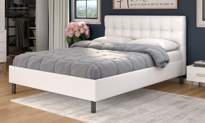 מיטה זוגית בעיצוב יוקרתי, מעוצבת, עם ארגז מצעים ענק לאחסון, גוון לבן, דגם 'קופידון'