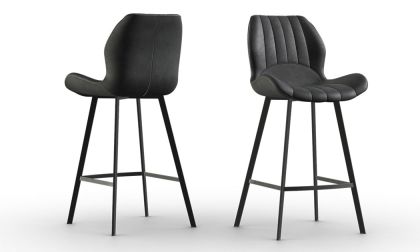 כיסא בר מעוצב, רגלי מתכת שחורות, ריפוד הגב והמושב דמוי עור בגוון אפור, דגם 'רוברט' (הרכבה עצמית ע''י הלקוח)
