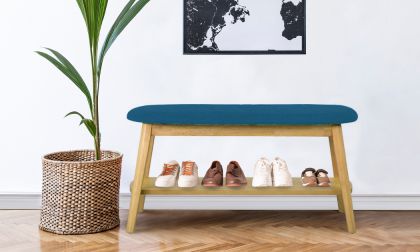ספסל מעץ מלא -מושב מרופד, מעמד נעליים ומדף אחסון, דגם 'ונציה', כולל משלוח חינם (הרכבה עצמית ע''י הלקוח)